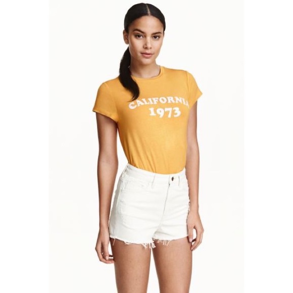 H&M Pants - High Waisted White Jean Shorts - Ripped